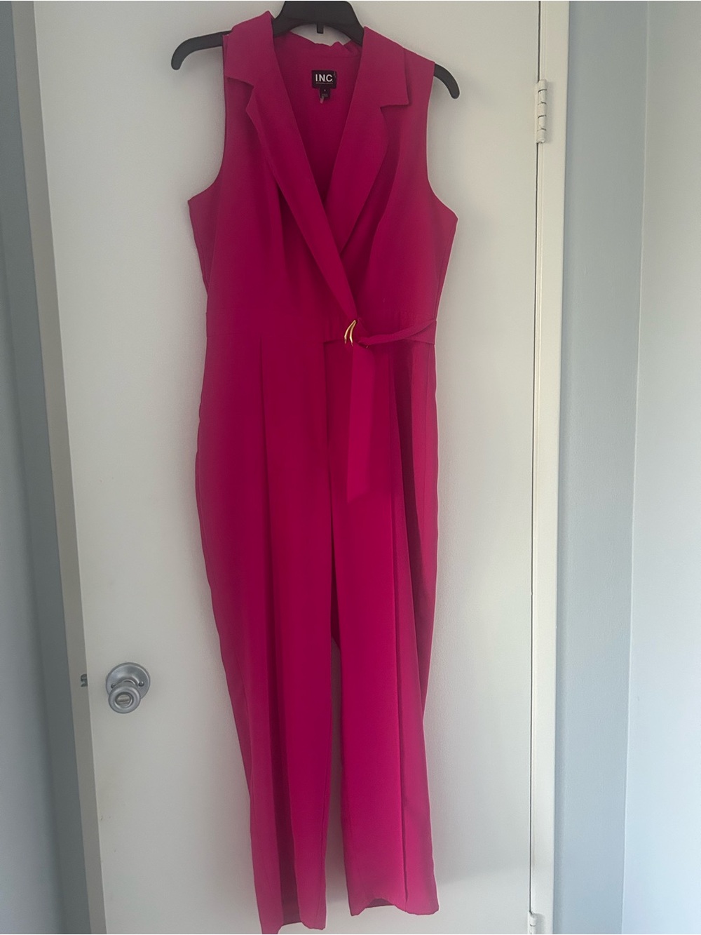 INC International Concepts Hot Pink Sleeveless Wrap Jumpsuit with Belt